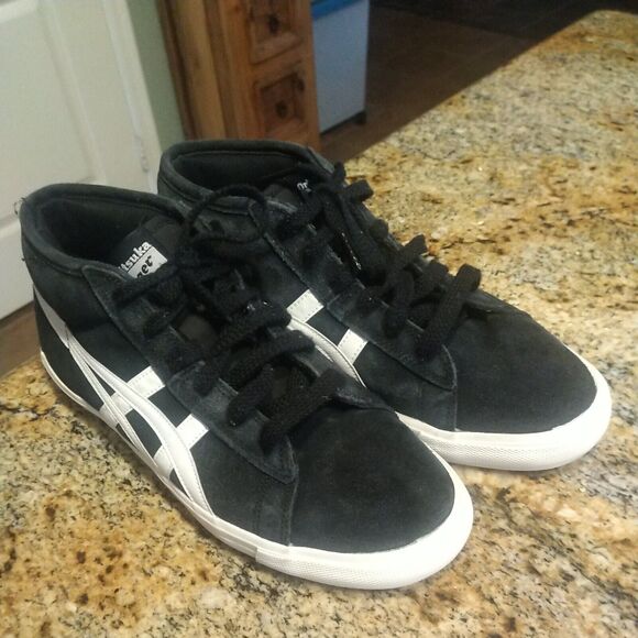 7.5 - Onitsuka Tiger Black and White High Tops Sneakers D3Q2L - Picture 6 of 12